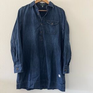 Lauren Ralph Lauren Dark Blue Denim Long Sleeve Mini Shirt Dress Western Boho